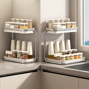 Condiment Rack 2 Tier Stackable Multi Layer Storage For Kitchen Spice Jar Organization L Size - Product Image 1