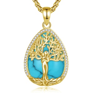 Bijoux Mère et Enfant, collier avec pendentif en forme de larme en turquoise plaqué or 18 carats, arbre de vie, pour la vente en gros et les cadeaux - Product Image 1