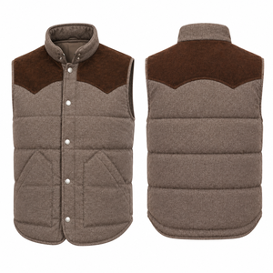 Gilet Western Homme Rembourré à Contre-joint Contrastant et Fermeture à Boutons-Pression, Gilet de Ranch Chaud Décontracté, Vêtement d'Extérieur Style Cowboy, Logo Personnalisé, Vêtement de Travail - Product Image 2