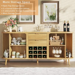<span class=keywords><strong>Buffet</strong></span> de salle à manger moderne style ferme, finition chêne cannelé 58 pouces, avec 12 casiers à vin amovibles et <span class=keywords><strong>porte</strong></span> <span class=keywords><strong>coulissante</strong></span>, Fournisseur d'usine - Product Image 3