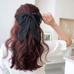 Horquilla de malla Mori de hada para mujer, estilo bosque, bordado en blanco y negro, lazo elástico para el cabello, lazo de encaje, pinza para el cabello, accesorio para el cabello - Product Image 2