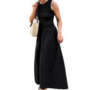 Robe longue d'été en maille style Hepburn vintage personnalisable, coupe ajustée, avec débardeur intégré, petite robe noire, vente en gros - Product Image 1