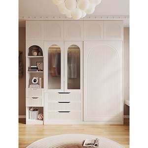 Armario empotrado moderno de altura completa con puerta arqueada acanalada, cajones de vidrio estriado, de madera, para dormitorio, taller, comedor - Product Image 1
