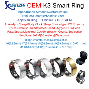 แหวนอัจฉริยะ SHR OEM K3 ตรวจวัดความอิ่มตัวของออกซิเจนในเลือด ตรวจจับภาวะหยุดหายใจขณะหลับ ตัวบ่งชี้ความเสี่ยง ตัวติดตามสุขภาพ ฟิตเนส แทรคเกอร์ กันน้ำ IP67  1.AI- - Product Image 6