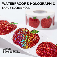 Autocollants adhésifs en PVC, 500 pièces, autocollants holographiques rouges pour fruits, imperméables, résistants à la chaleur, pour usage agricole, forme ronde/irrégulière