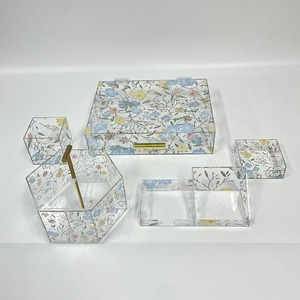 Acrylic Storage Box Set 4 In 1 Cosmetic Organizer With Floral Pattern Desktop <b>Makeup</b> Storage For Dressing <b>Table</b> - Product Image 1