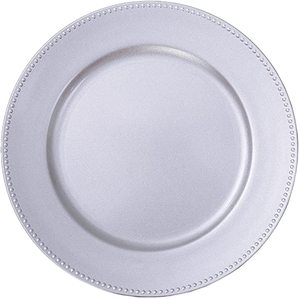 13 Inch Plastic Plate Chargers for Wedding Round Dinner Charger with Beaded Silver Charger Plate