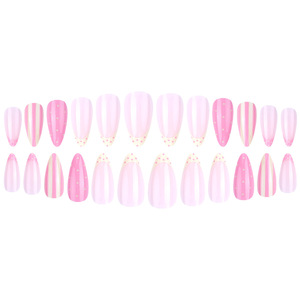 Faux ongles à presser couleur unie à pois, nude, rayés, color block, forme amande - Product Image 2