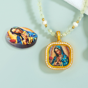 Collar Religioso Católico Personalizado con Pintura a Mano <span class=keywords><strong>de</strong></span> la Virgen <span class=keywords><strong>de</strong></span> Guadalupe, Colgante <span class=keywords><strong>de</strong></span> Cobre, Artículos <span class=keywords><strong>de</strong></span> Joyería al por Mayor - Product Image 1