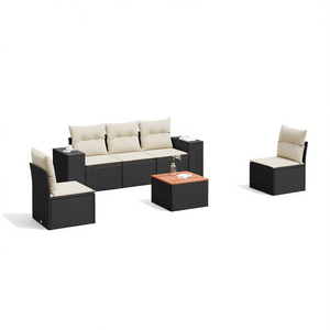 Ensemble de canapés de jardin modulaires en rotin PE noir, mobilier d'extérieur au design contemporain, coussins en mousse haute densité, pour usage extérieur - Product Image 1