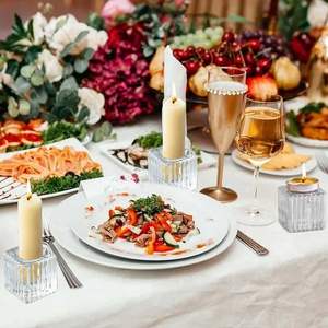 Bougeoirs modernes carrés côtelés de forme ronde en verre personnalisé chauffe-plat votif petits bougeoirs en verre pour la décoration de mariage à la maison - Product Image 4