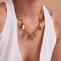 Ensemble de bijoux faits à la main en acier inoxydable bricolage créatif amour géométrique gouttelettes d'eau multi-éléments Zircon Vintage collier