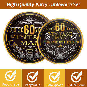 Décorations de table jetables <span class=keywords><strong>pour</strong></span> fête d'<span class=keywords><strong>anniversaire</strong></span> 60 ans, thème Or Noir, <span class=keywords><strong>pour</strong></span> adultes - Product Image 3