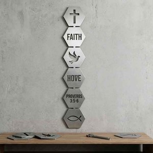 Arte Mural Metálico Cristiano Modular, Hexágonos de Acero Reciclado Cortados con Láser, con Versículos Bíblicos y Símbolos Religiosos para Decoración del Hogar - Product Image 5