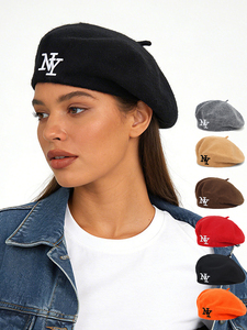 Béret en laine avec broderie NY, chapeau de peintre rétro français, béret personnalisé avec broderie de <span class=keywords><strong>logo</strong></span> en petite série - Product Image 1