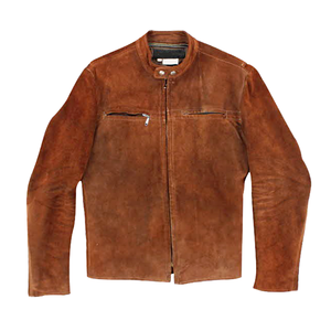 Custom <b>Men's</b> Brown <b>Suede</b> Leather Cafe Racer <b>Jacket</b> Genuine Cowhide Motorcycle Biker <b>Jacket</b> Stand Collar OEM Wholesale - Product Image 6