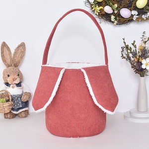 <span class=keywords><strong>Panier</strong></span> de Pâques en velours côtelé avec adorables oreilles de lapin, sacs cadeaux personnalisés brodés, seau de chasse aux œufs de Pâques pour enfants - Product Image 4