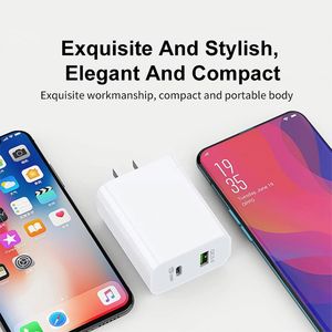 20W Wall Charger QC3.0 Dual Port Type C USB Charger PD USB C Fast <b>Charging</b> <b>Block</b> Charger - Product Image 4