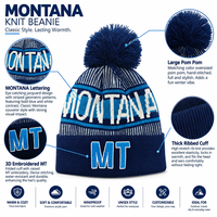 Bonnet en tricot jacquard à pompons Montana, broderie 3D MT, bord côtelé, bonnet d'hiver unisexe, chaud, pour le ski, bonnet de ski