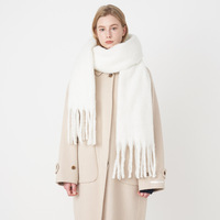 Châle Écharpe Couverture Extra Longue en Fausse Cachemire à Pompons Épais, Couleur Unie, Moelleuse et Chaude pour l'Hiver