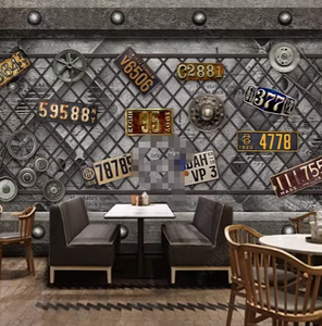 Papier peint décoratif <span class=keywords><strong>de</strong></span> fond <span class=keywords><strong>de</strong></span> <span class=keywords><strong>plaque</strong></span> d'immatriculation <span class=keywords><strong>de</strong></span> style industriel rétro - Product Image 2