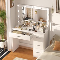 Table de maquillage moderne et simple avec miroir LED, bureau de coiffeuse de luxe haut de gamme pour chambre à coucher, mobilier intégré pour petit appartement
