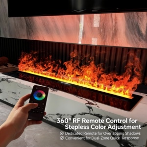 Insert de cheminée électrique à vapeur d'eau 3D encastré en acier inoxydable, effet de flamme simulé, contrôle par application à distance, pour décoration intérieure domestique - Product Image 5