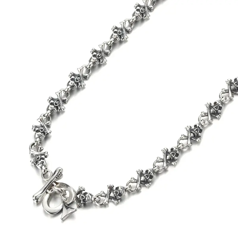 S925 Sterling Silver Tide brand skull necklace men's and women's Thai silver do old fashion collarbone chain niche design silver