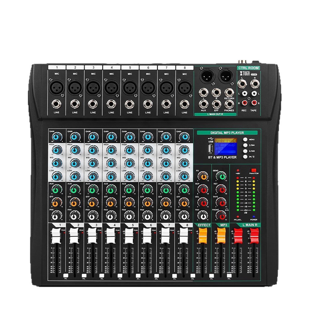 XTUGA Professional Multi-Channel Mixer Reverb Bluetooth Playback Effects <strong>Equalizer</strong> Customizable Settings XLR/<strong>USB</strong> Inputs Model CT