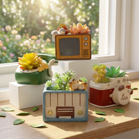 Pot Resin Kamera Radio Vintage Roogo dengan Lubang Drainase, Pot Dekoratif Retro Buatan Tangan untuk Tanaman, Pot untuk Meja Rumah