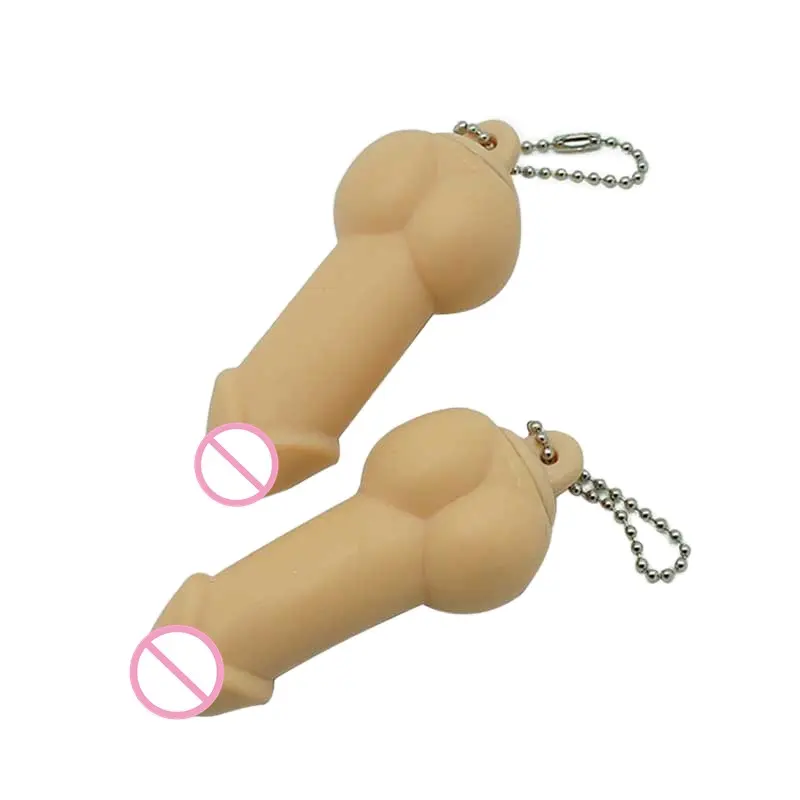 Venta caliente de goma suave con forma de pene Bola de estrés exprimiendo estrés Tricky Party Gifts novedad Willy Ring Key