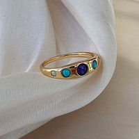Bague Chunky Gemnel en Argent 925 Plaqué Or 14K avec Opale Bleue Ombrée Sertie en Bezel, Cinq Pierres Dégradées, Fine et Empilable pour Femme