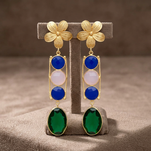 New Arrival Gold Plated <b>Sapphire</b> Emerald Pink Hydro Gemstones Dangle and Flower Stud <b>Earrings</b> for Weddings Parties and Gifts - Product Image 2