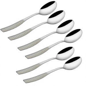 Ensemble de cuillères à thé plaquées or, 6 pièces, manche rouge pailleté avec motif de feuille, cuillères à dessert miroir, couverts élégants pour les fêtes - Product Image 3