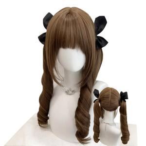 วิกผมหางม้าคู่สไตล์โลลิต้าแบบครีมมี่ ลอนยาวแบบโรมัน พร้อมหน้าม้า ไลน์ผมธรรมชาติ ครอบคลุมทั้งศีรษะ - Product Image 2