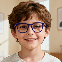 Vente en gros usine – Lunettes rectangulaires pour enfants, montures optiques TR90, verres acryliques durables à 180 degrés, branches en caoutchouc effet diamant, sans MOQ