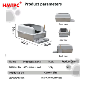 Toilette de luxe Jumbo fermé <span class=keywords><strong>porte</strong></span> avant rabat mise à niveau voyage Portable léger en plastique acier inoxydable 20L capacité litière <span class=keywords><strong>pour</strong></span> chat - Product Image 6