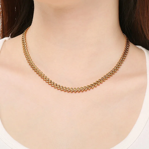 Collar Personalizado de Acero Inoxidable 304 con Forma de Corazón, Cadena de Espiga de Trigo Chapada en Oro de 18k al Vacío, Joyería Elegante de Moda - Product Image 3