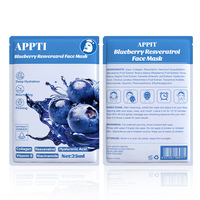 Masque en tissu hydratant et nourrissant au collagène et à l'acide hyaluronique, à la resvératrol et aux myrtilles, 25 ml, pour le soin du visage, marque privée OEM ODM