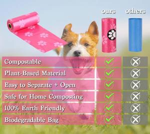 Sacs à déjections canines personnalisés à fond carré, rose et vert, biodégradables en PLA, pour usage domestique - Product Image 5