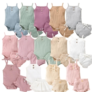 批发童装婴儿纯色婴儿服装学步女孩时尚棉<span class=keywords><strong>2</strong></span> Picce服装套装 - Product Image 1