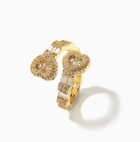Bagues en forme de cœur dorées pour femmes, plaquées or 18 carats, zircon coloré, double cœur, bijoux, cadeau pour la Saint-Valentin