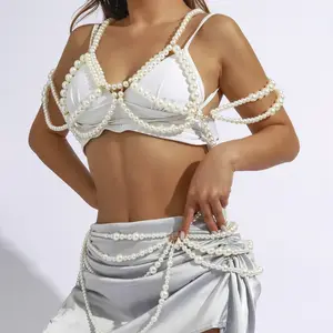 Chaîne de soutien-gorge sexy en perles imitation style resort pour femmes Bikini chaîne de corps été plage à la main bijoux de chaîne de taille
