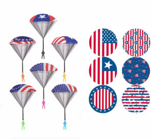 Venta al por mayor juguetes voladores personalizados para niños Sky Diving juego al aire libre lanzamiento a mano Día DE LA Independencia juguetes de paracaídas - Product Image 1