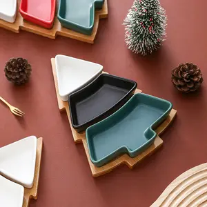 Keramik Bambus Holz Weihnachts baum Trennwand Platte Platte Obstschale Frühstücks schale Home Decoration