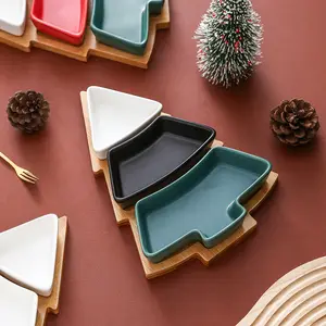 Cerâmica Bambu Madeira Árvore De Natal Partição Placa Platter Fruteira Café Da Manhã Prato Decoração Casa