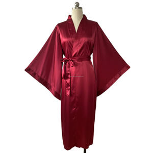 नए आगमन 12 रंग के स्टॉक महिला ब्राइडल ड्रेसिंग गाउन साटन रेशम की शादी की नाइट गाउन ड्रेस वाइड आस्तीन - Product Image 2