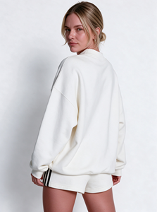 <strong>Oversized</strong> Drop <strong>Shoulder</strong> Sweater <strong>Off</strong> White Custom Women Mockneck Sweatshirt Applique Heavyweight Cotton Fleece Pullover <strong>Jumper</strong> - Product Image 3
