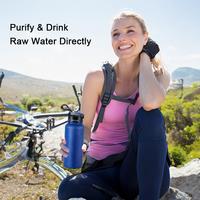 Bouteille filtrante à eau portable en acier inoxydable avec logo personnalisé, gourde isotherme sous vide pour camping et randonnée, avec paille