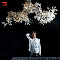Lustre de luxe personnalisé pour la décoration intérieure, hôtel, villa, maison, boutique, en céramique, plastique, verre, motif feuille de Ginkgo